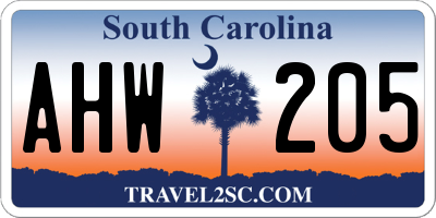 SC license plate AHW205