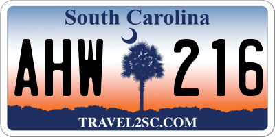 SC license plate AHW216