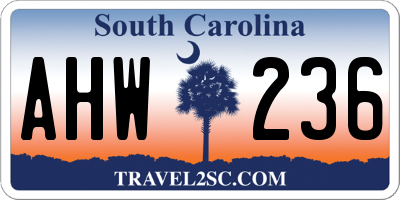 SC license plate AHW236