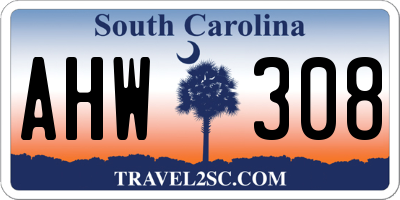 SC license plate AHW308