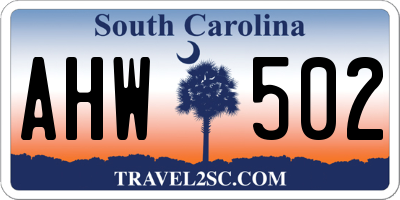SC license plate AHW502