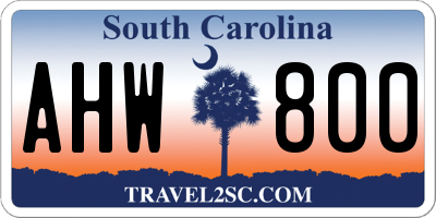 SC license plate AHW800