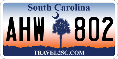 SC license plate AHW802