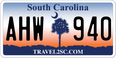 SC license plate AHW940
