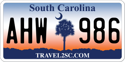 SC license plate AHW986