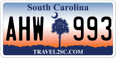 SC license plate AHW993