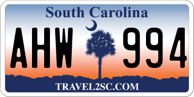SC license plate AHW994