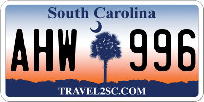SC license plate AHW996