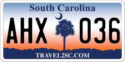 SC license plate AHX036