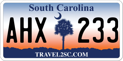 SC license plate AHX233