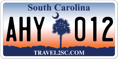 SC license plate AHY012