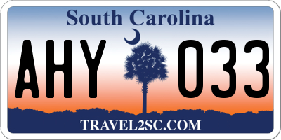SC license plate AHY033