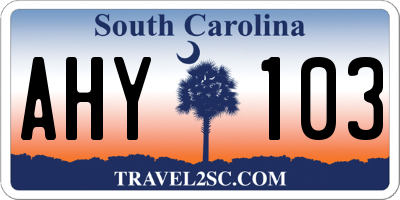 SC license plate AHY103