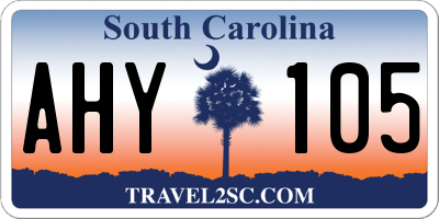 SC license plate AHY105