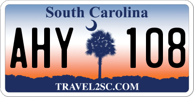 SC license plate AHY108