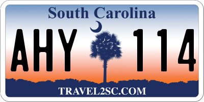 SC license plate AHY114