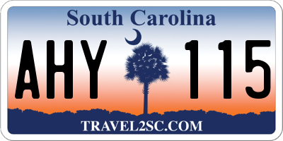 SC license plate AHY115