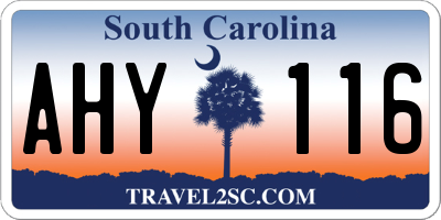 SC license plate AHY116