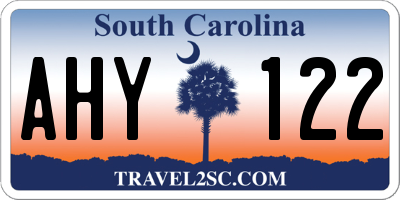 SC license plate AHY122