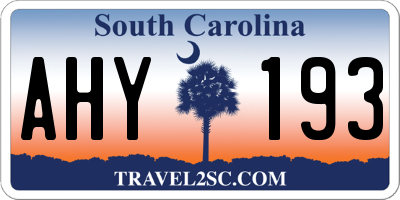 SC license plate AHY193
