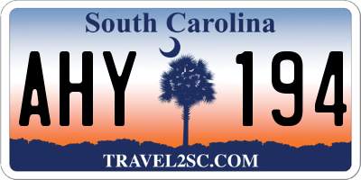 SC license plate AHY194