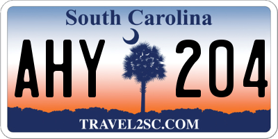 SC license plate AHY204