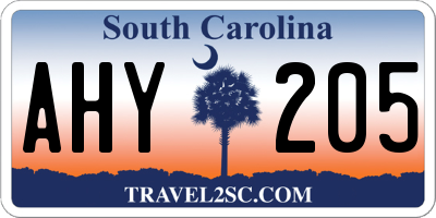 SC license plate AHY205