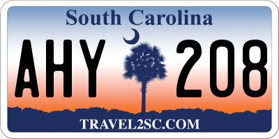 SC license plate AHY208