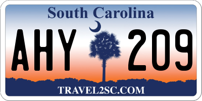 SC license plate AHY209