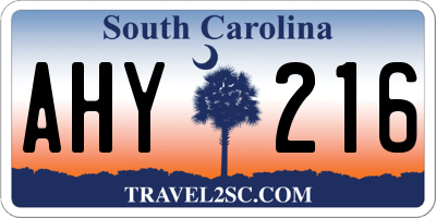 SC license plate AHY216