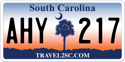 SC license plate AHY217