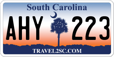 SC license plate AHY223