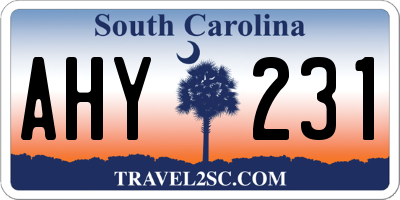 SC license plate AHY231