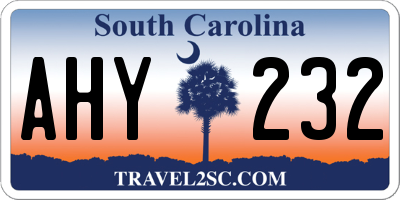 SC license plate AHY232