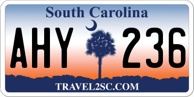 SC license plate AHY236