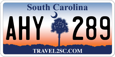 SC license plate AHY289