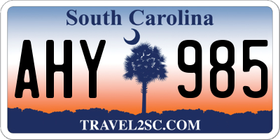 SC license plate AHY985