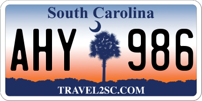 SC license plate AHY986