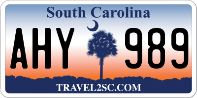 SC license plate AHY989