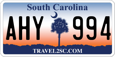 SC license plate AHY994