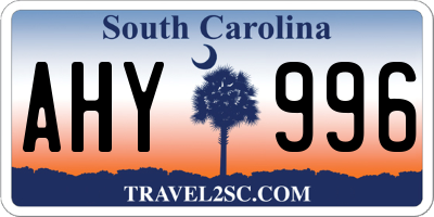 SC license plate AHY996