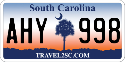 SC license plate AHY998