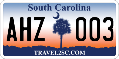 SC license plate AHZ003