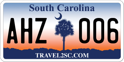 SC license plate AHZ006