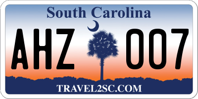 SC license plate AHZ007