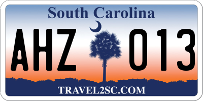 SC license plate AHZ013