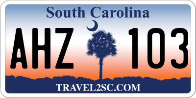 SC license plate AHZ103