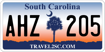 SC license plate AHZ205