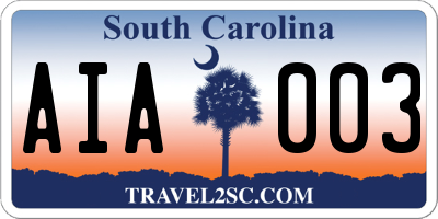 SC license plate AIA003