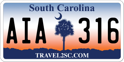 SC license plate AIA316